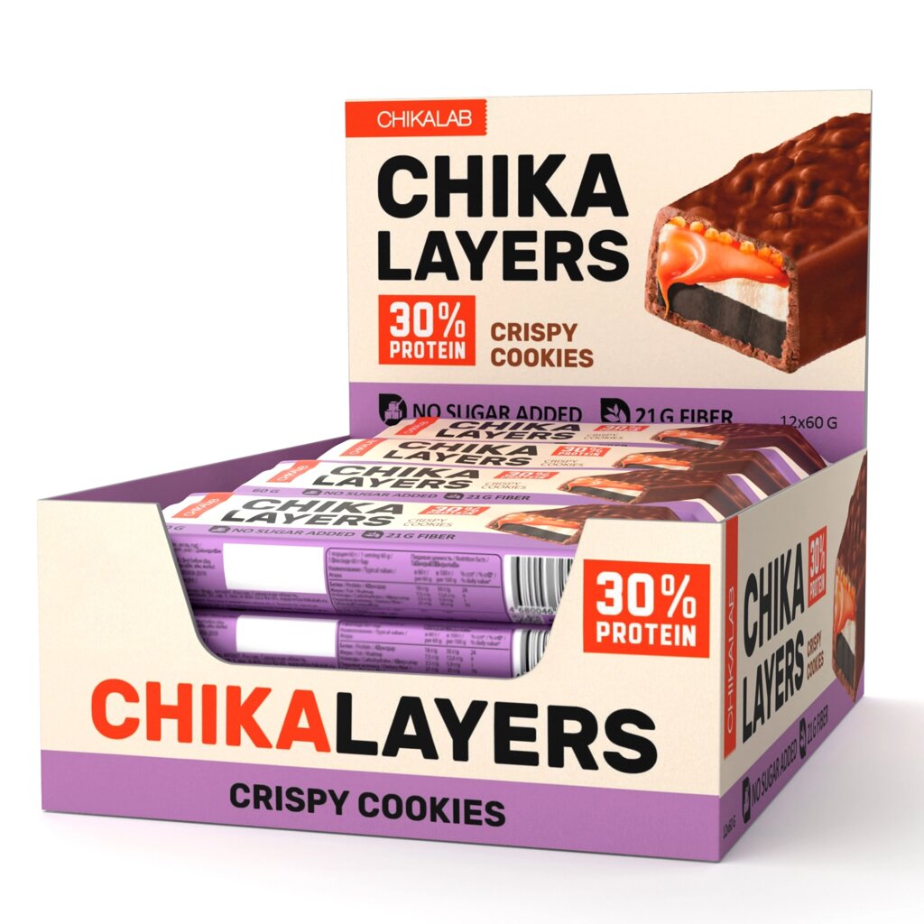 Протеиновый батончик Chikalab – Chika Layers - Crispy Cookies (12 шт) - гарантия