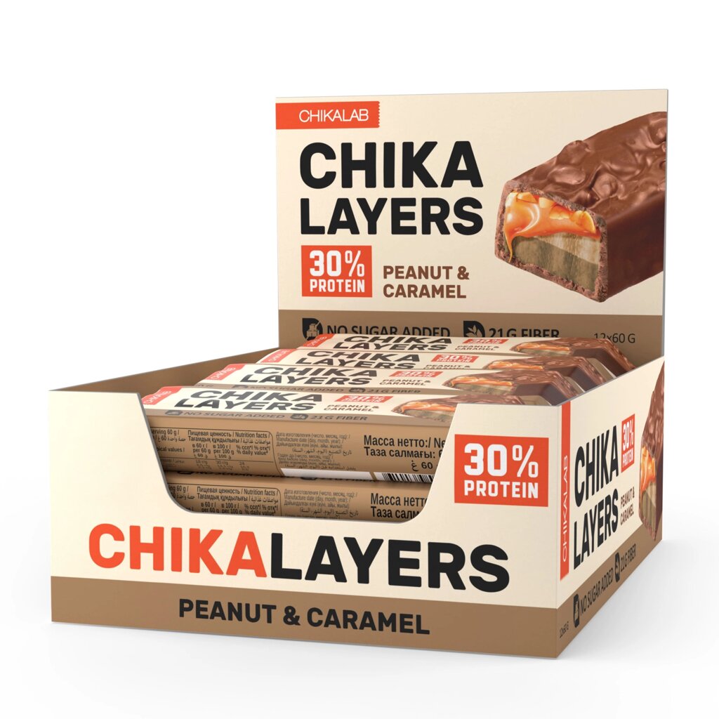 Протеиновый батончик Chikalab – Chika Layers - Peanut &amp; Caramel (12 шт) - акции