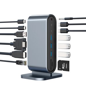 13 в 1 Адаптер док-станции концентратора USB-C с 1 * USB 3.0/3 * USB 2.0/100 Вт Type-C PD/3 * Type-C/4K HD Дисплей Видео