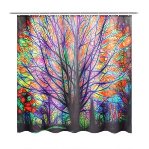 180x180 см Colorful Листья деревьев Водонепроницаемы Ванная комната Занавеска для душа C 12 крючков