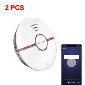 [2 шт. BlitzWolf BW-IS7 WiFi Smoke Датчик LED Индикатор 360° Sensing Fire APP Дистанционный Тревога