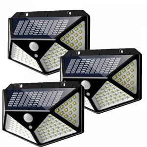 3шт 100 LED Солнечная с питанием от PIR Motion Датчик Настенный светильник На открытом воздухе Сад Лампа 3 режима