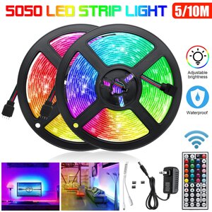 5M / 2X5M RGB Водонепроницаемы 5050 LED Strip Light + 44 Key Дистанционный + US Адаптер питания DC12V для ТВ Домашний га