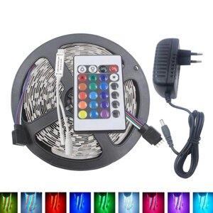 5M 3528 24W RGB 300 не водонепроницаемый LED Гибкая полоска света 24 ключа IR Дистанционный + адаптер питания DC12V