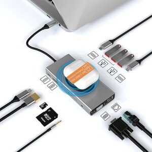 Basix 13-in-1 Тип-С Док-станция Адаптер-разветвитель концентратора USB-C с USB2.0 USB3.0 USB-C 2.0 3.0 100 Вт Тип-С PD 4