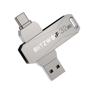 БлицВолк BW-UPC2 2 in 1 Type-C USB3.0 Flash Drive Ultra-fast Transmission 360°Rotation сплав цинка 32GB 64GB Support O