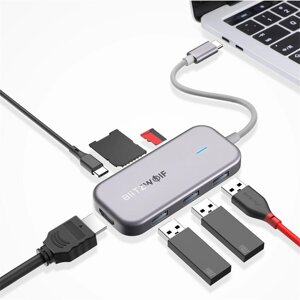 BlitzWolf BW-TH5 Концентратор данных 7-в-1 USB-C с 3 портами USB 3.0 Устройство чтения карт TF Зарядка USB-C PD 4K Дисп