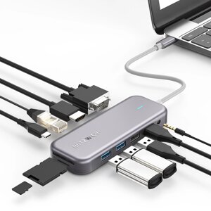 BlitzWolf BW-Th8 11-в-1 USB-C концентратор данных с 100 Вт Type-C PD Питание 2 USB3.0 и 2 USB2.0 4K при 30 Гц и 1080P п