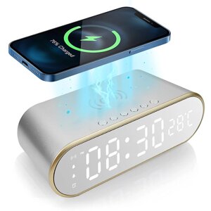 Цифровой будильник со светодиодным зеркалом Часы Поддержка беспроводной зарядки телефона 2 Группа сигналов тревоги Функц