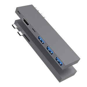 Док-станция 6 в 1 с двойным интерфейсом Тип-C Концентратор USB-C с USB3.0 * 3 PD100W USB-C 5 Гбит / с USB-C 3.0 4K / 30