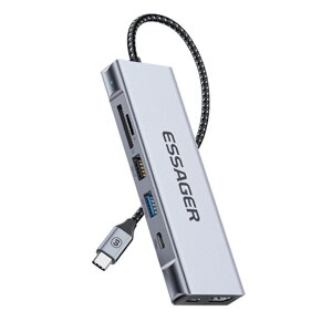 Док-станция essager 8-в-1 с USB2.0 USB3.2gen 2 10 гбит/с USB-C data PD100W USB-C 4K@30hz HDMI слот для чтения карт памят