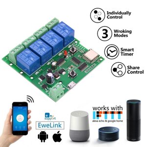 EACHEN ST-DC4 WiFi 4-way Релейный модуль Inching Momentary/Self-Locking/Interlock Switch Module Works with Amazon Alexa