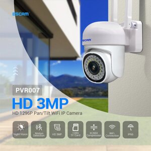 ESCAM PVR007 3MP 1296P Полноцветный беспроводной PTZ IP Dome камера H. 265 IP66 AI Обнаружение гуманоидов Домашняя безопа