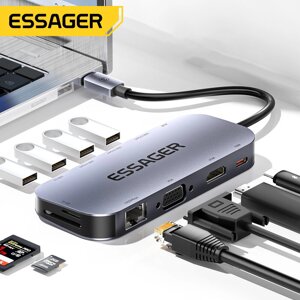 Essager 11 в 1 USB C HUB 4K 30 Гц Type C Док-станция для Macbook Air Pro Адаптер-разветвитель для ноутбуков HDMI-совмест