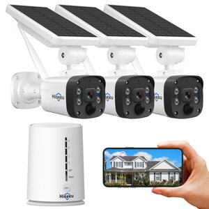 Hiseeu Wireless Security камера System На открытом воздухе 2K Солнечная камера Wire-Free Батарея Powered Home камера 2-W