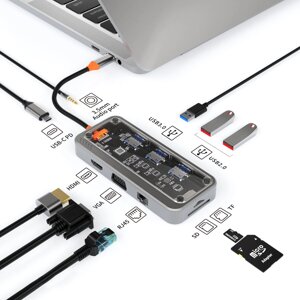 Концентратор basix USB C 10 в 1 type-C к PD HDMI USB3.0 USB2.0*2 SD TF RJ45 VGA AUDIO3,5 мм аудио