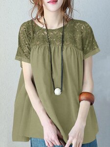 Кружевная блузка с короткими рукавами в стиле пэчворк для отдыха