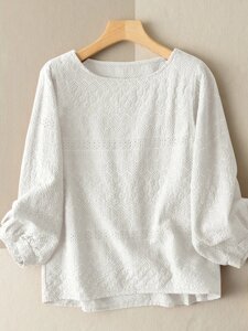 Lace Solid Long Sleeve Crew Шея Повседневная блузка