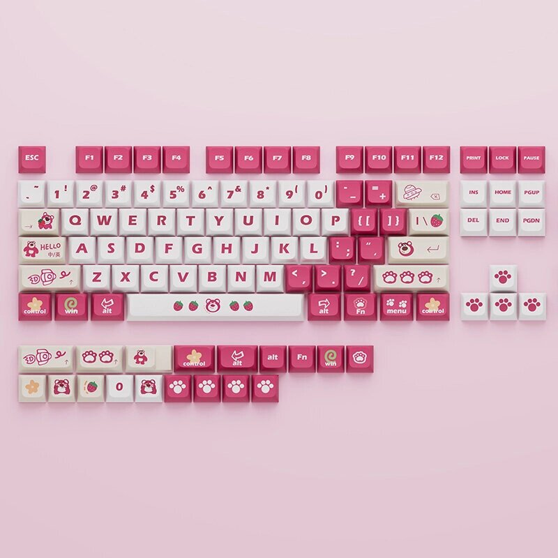 122 Keys Strawberry Bear Theme PBT Keycap Set XDA Profile Sublimation Lotso Keycaps для Механический клавиатур - обзор