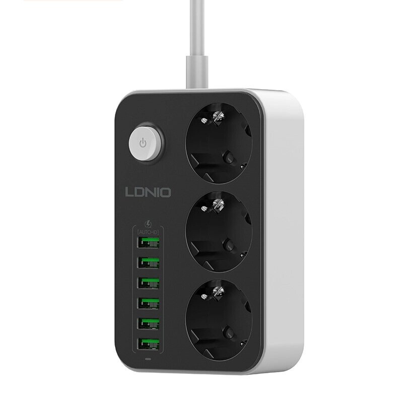 LDNIO SE3631 Удлинитель европейского стандарта, 3 розетки с 6 Auto-id USB Multi Electrical Разъем EU Plug Board - интернет магазин