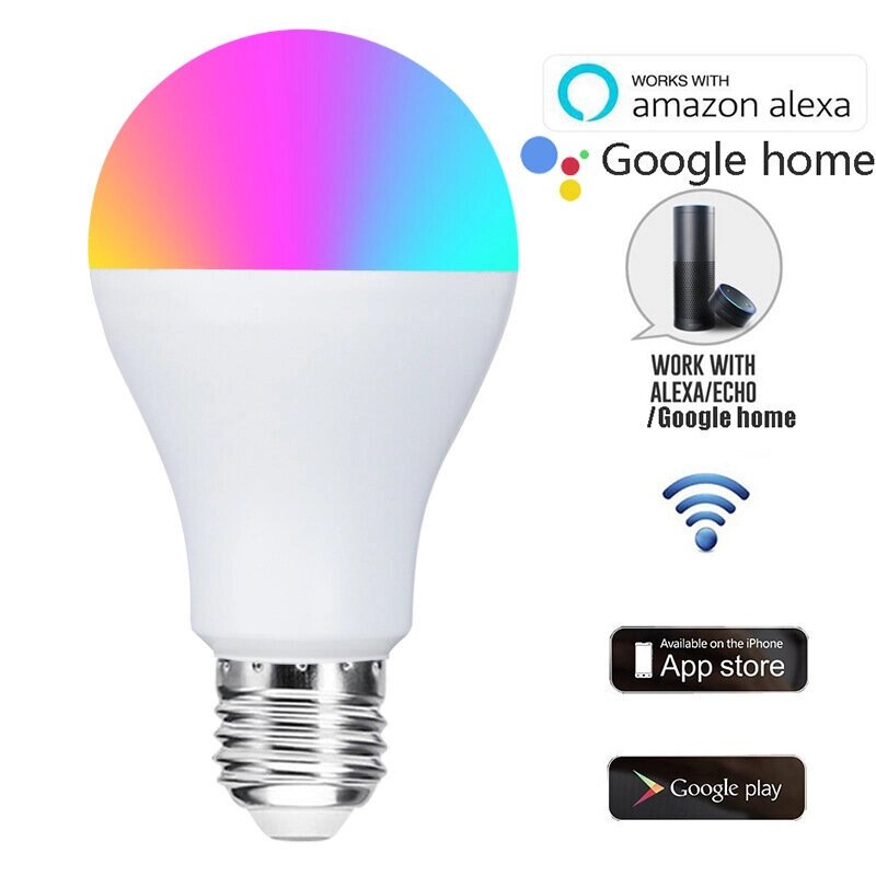 9 Вт CCT+RGB Wifi Умная лампочка E26 E27 Голосовое управление работает с Alexa Google Assistant - фото