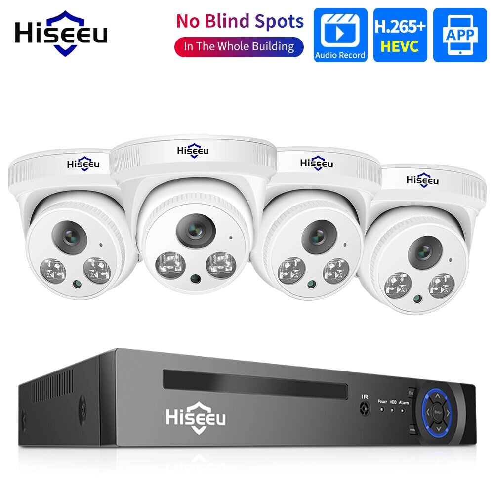 Hiseeu 3MP/5MP Dome CCTV видеонаблюдение безопасность внешний IP POE камера система Набор набор наружный домашний монито - Армения