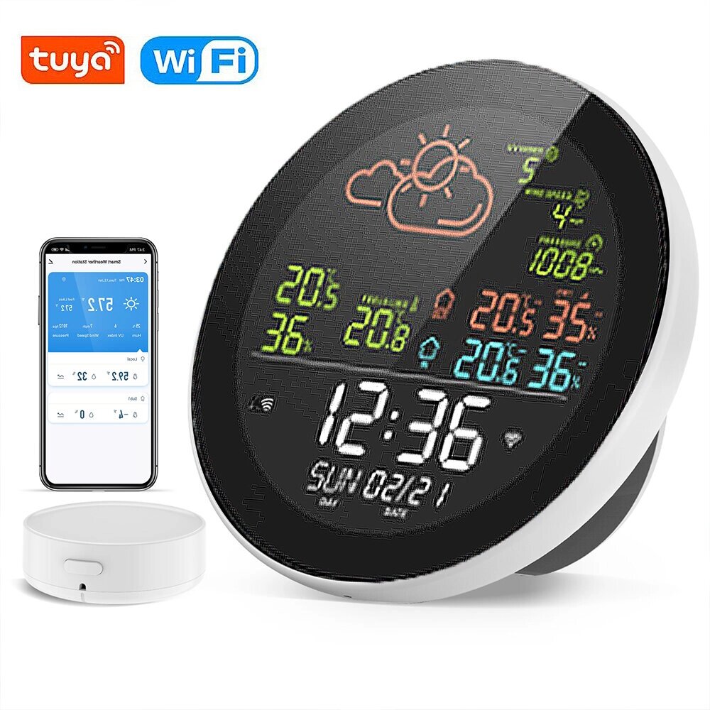 RSH-SWS001 Tuya Умная метеостанция Wi-Fi Thermometer Hygrometer Meter Color LED Digital Display APP Remote Control Viewi - Bangoo