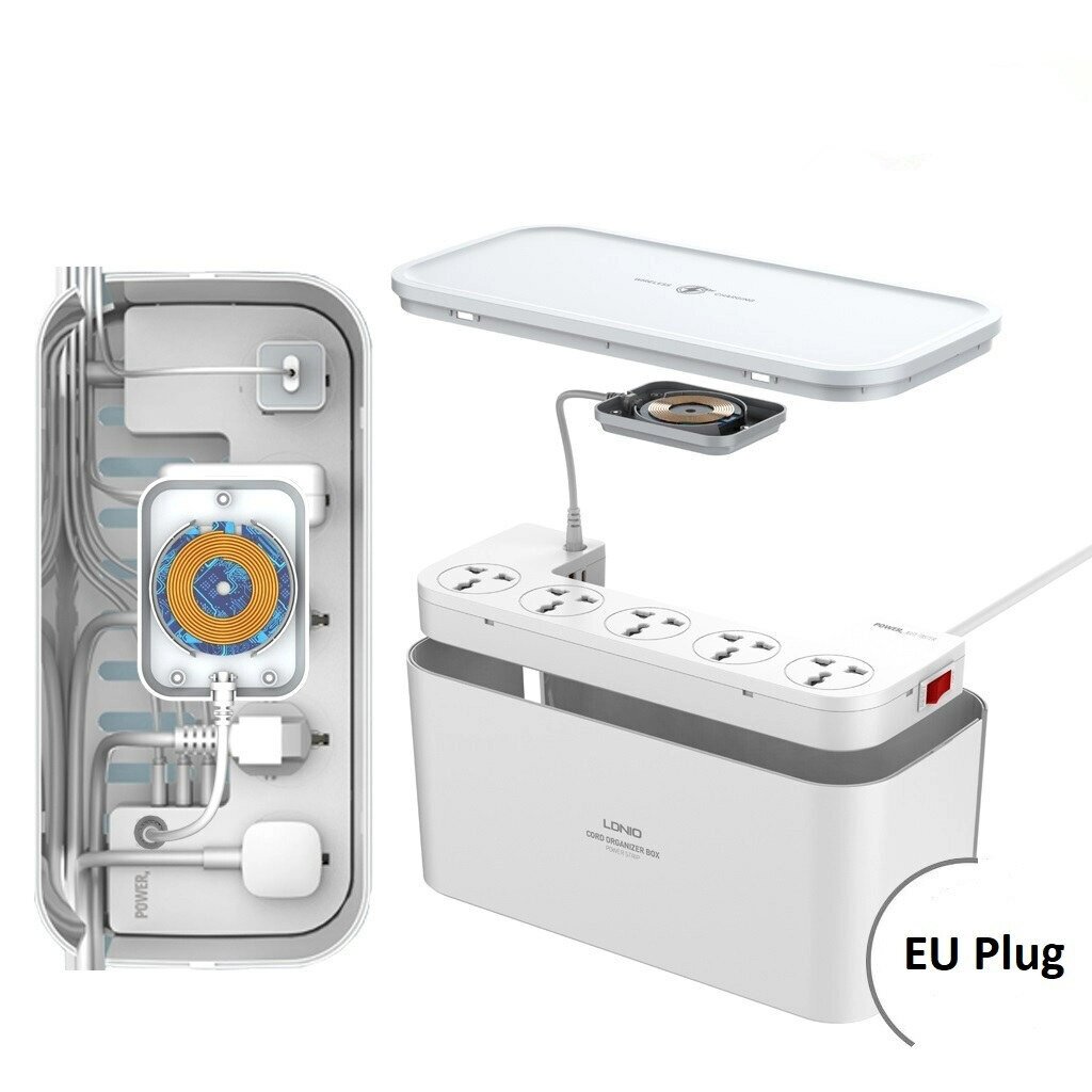 LDNIO SCW5354 5 розеток 3 порта USB 20 Вт PD QC Organizing Коробка Блок питания 15 Вт Беспроводное зарядное устройство - характеристики