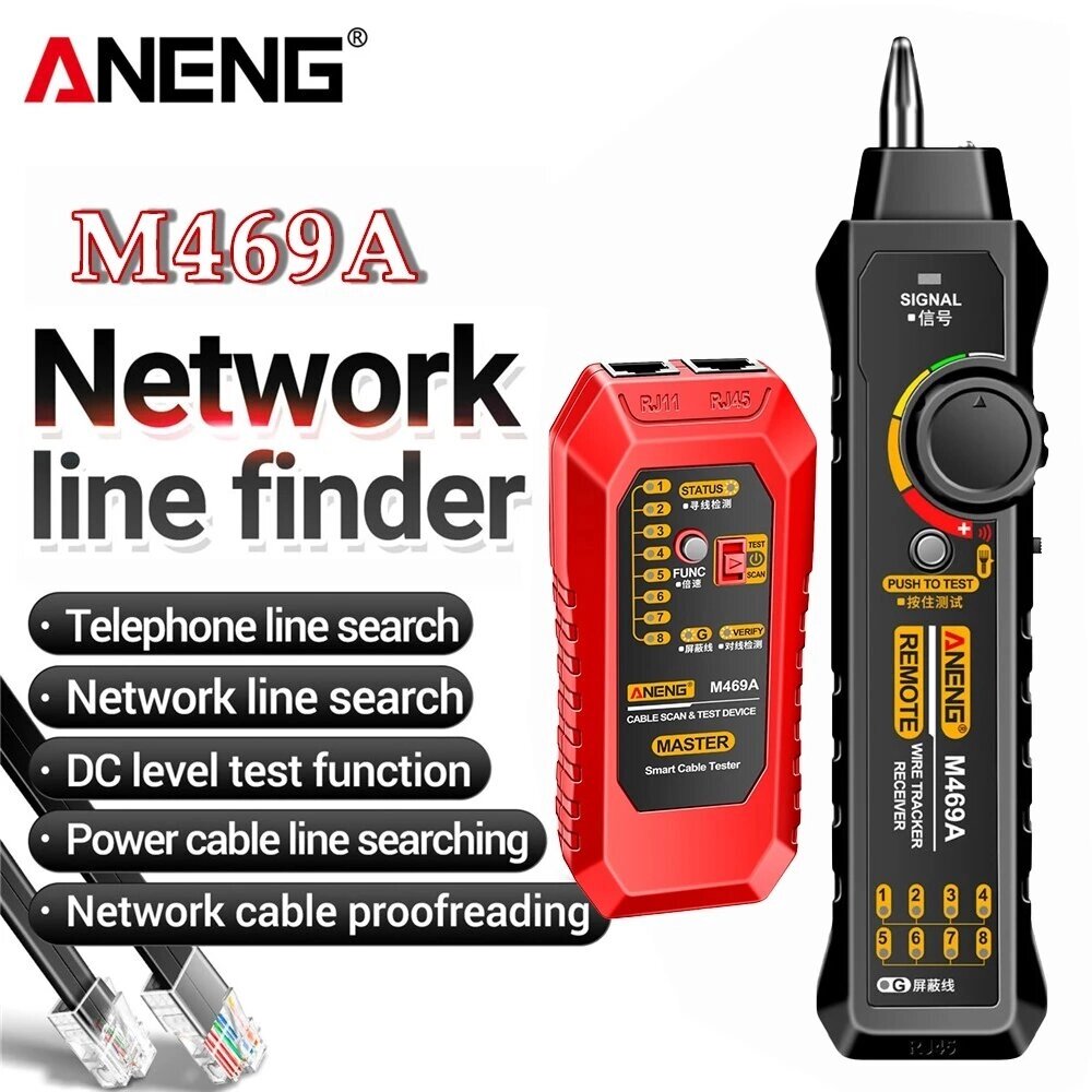 ANENG M469A Интеллектуальный тестер сетевого кабеля RJ45 RJ11 LAN Cable Tester Finder Провод Tracker Приемник Networking - обзор