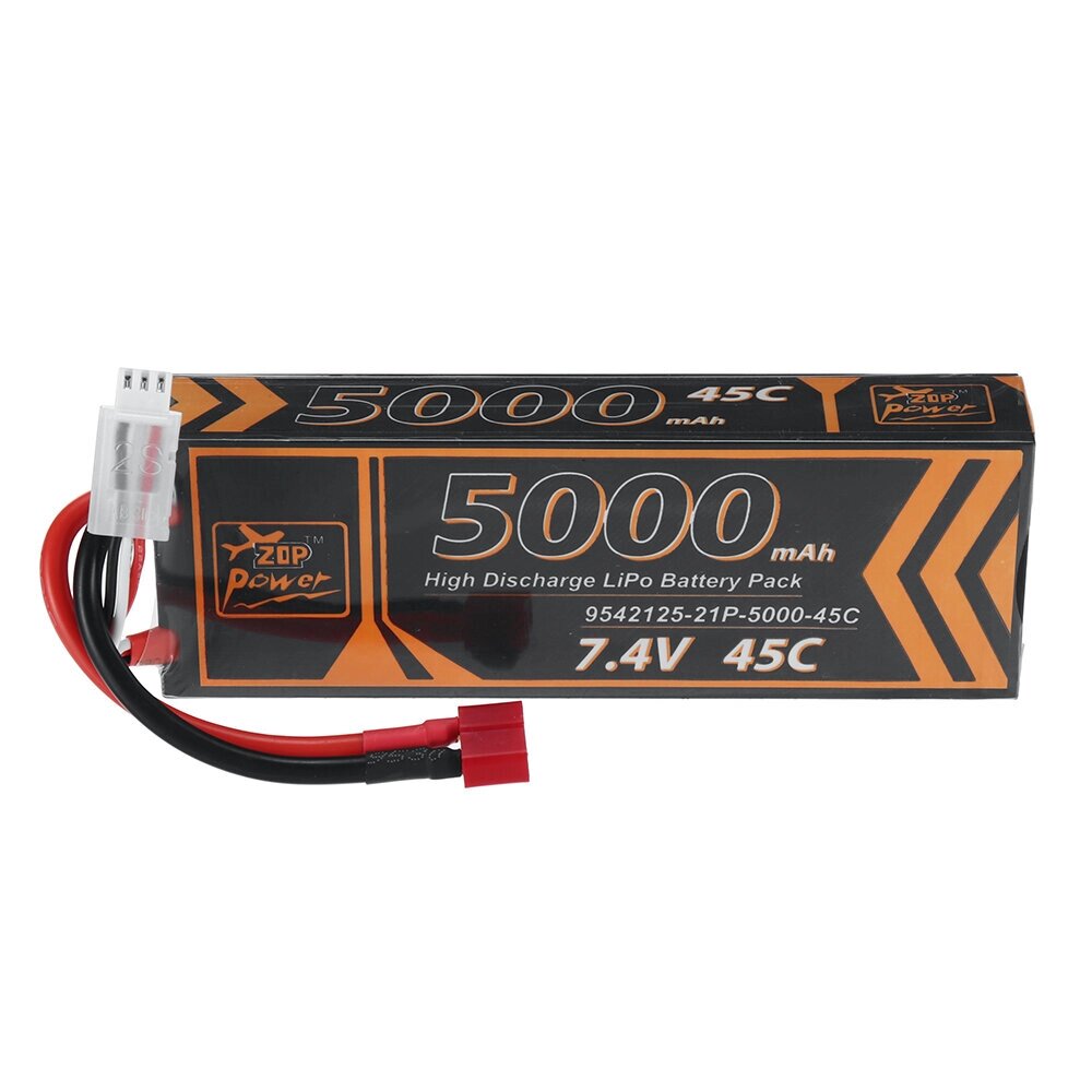 ZOP power 7,4 в 5000 мач 45C 2S lipo батарея T plug для RC авто - сравнение