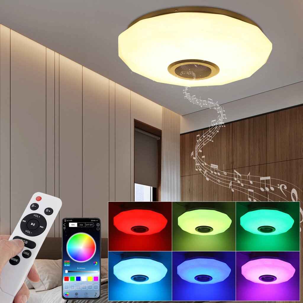 AC180-265V Современный RGBW LED Потолочный светильник Bluetooth App Music Speaker Лампа + Дистанционное Управление - особенности