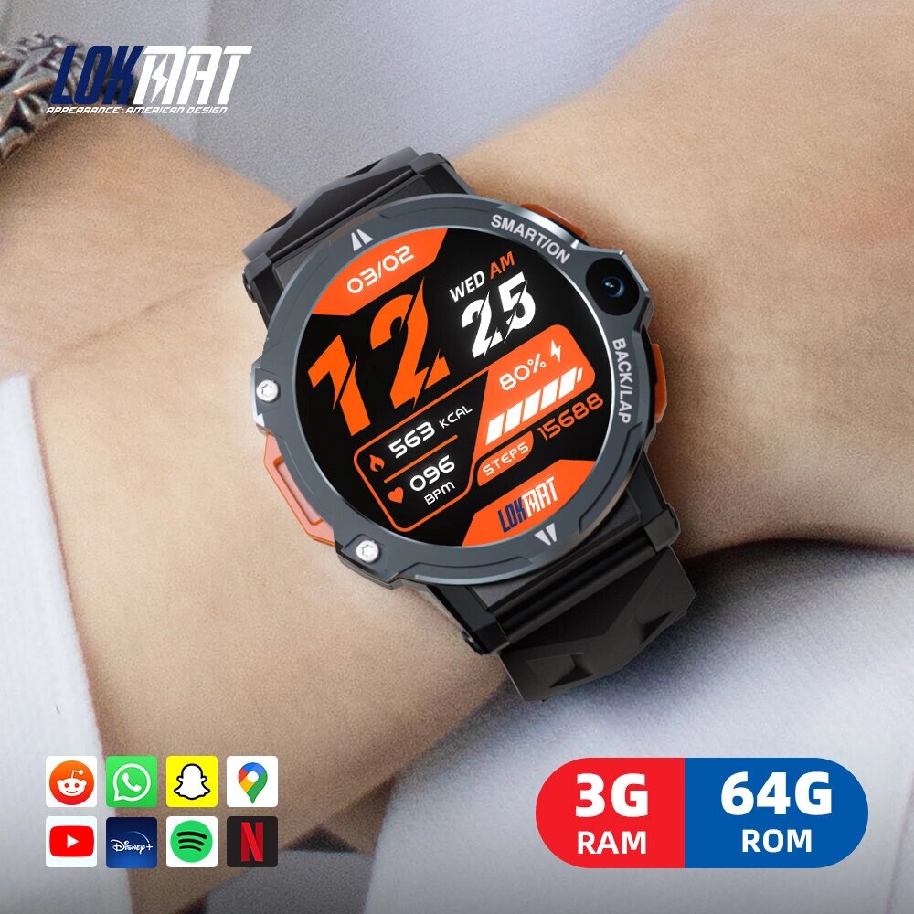 LOKMAT APPLLP 6 PRO 1,54 дюйма TFT Android 4G Smart Watch Телефон с круглым сенсорным экраном, двойной камера GPS Wifi З - заказать