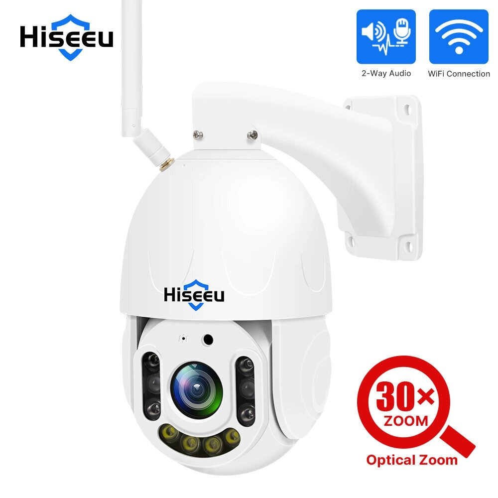 Hiseeu 30X Zoom 5MP WiFi PTZ камера Беспроводное цветное ночное видение Двусторонняя аудиосвязь IP66 Водонепроницаемы Об - преимущества