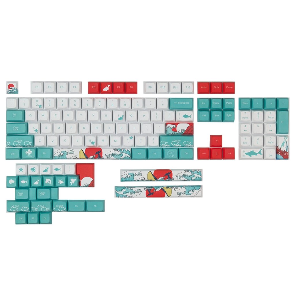 128 клавиш Coral Sea Keycap Set XDA Profile PBT Sublimation Keycaps for DIY Механический Клавиатуры - опт