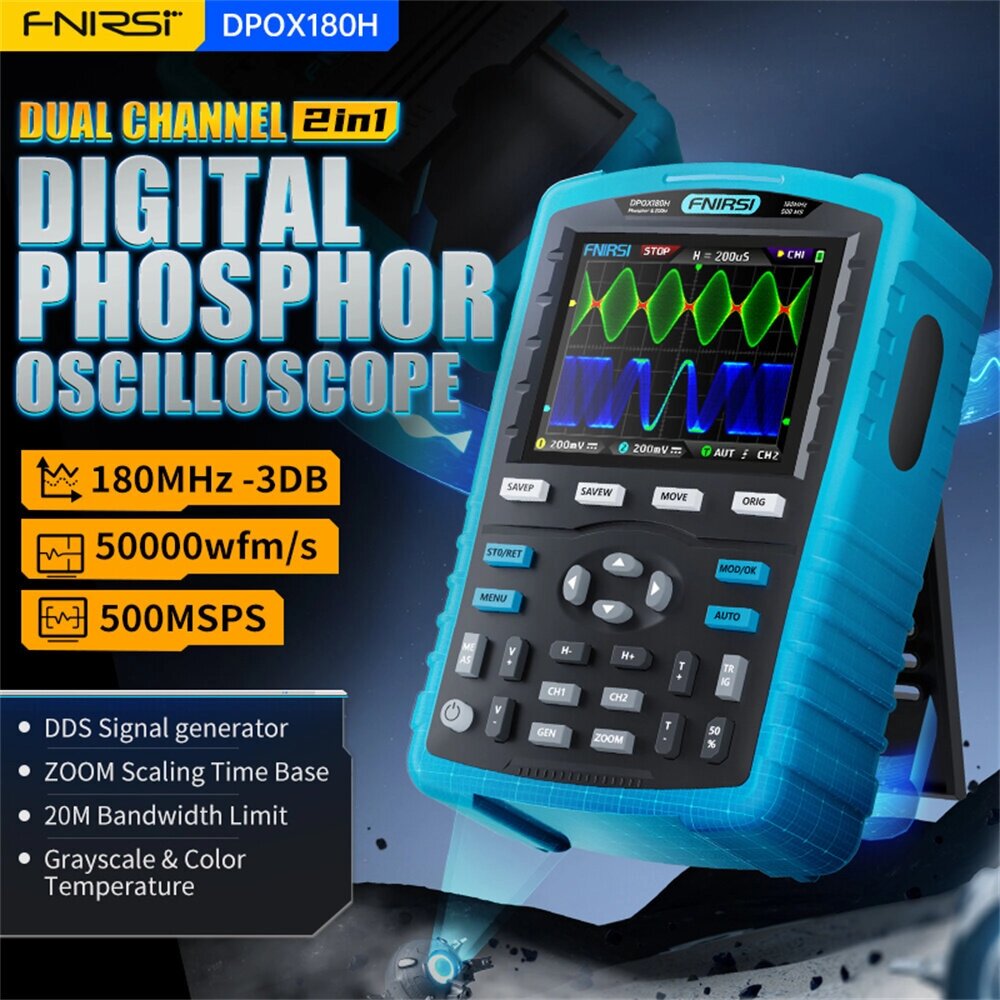 FNIRSI DPOX180H Ручной цифровой люминофор Осциллограф 180 МГц-3DB 50000wfms/s двухканальный 20 МГц генератор сигналов ZO - скидка