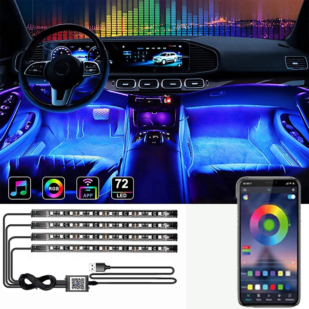 72LED One For Four Авто Внутренняя подсветка для ног Подсветка Дистанционный App Music Control RGB Декоративные лампы - Аштарак