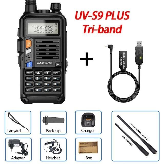 Bao. Feng UV-S9 Plus Walkie Talkie Трехдиапазонный 10 Вт Мощный 10 Вт CB Радио Приемопередатчик VHF UHF 10 Вт дальность де - преимущества