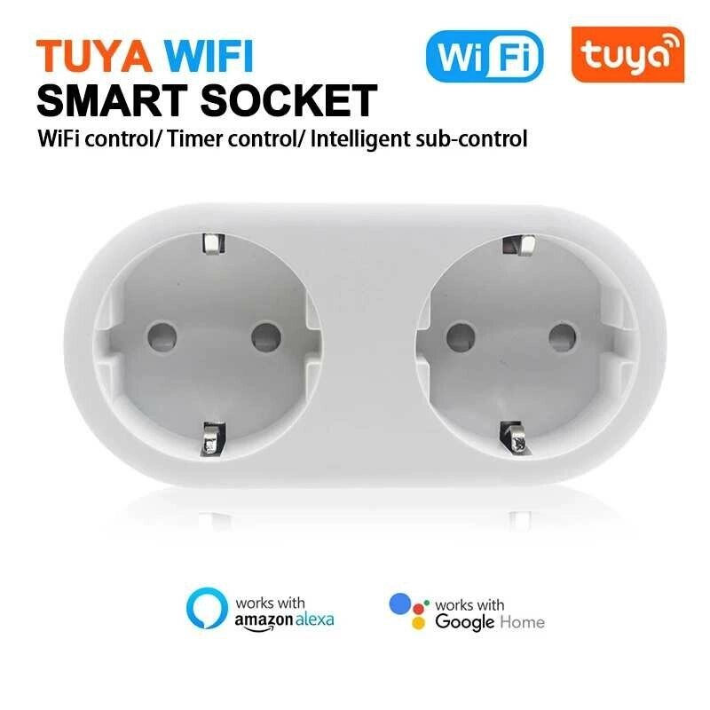 2 в 1 Tuya WIFI Smart Разъем Двойная розетка EU Plug Голосовое управление Wireless Smart Разъем APP Дистанционное Управл - Аштарак