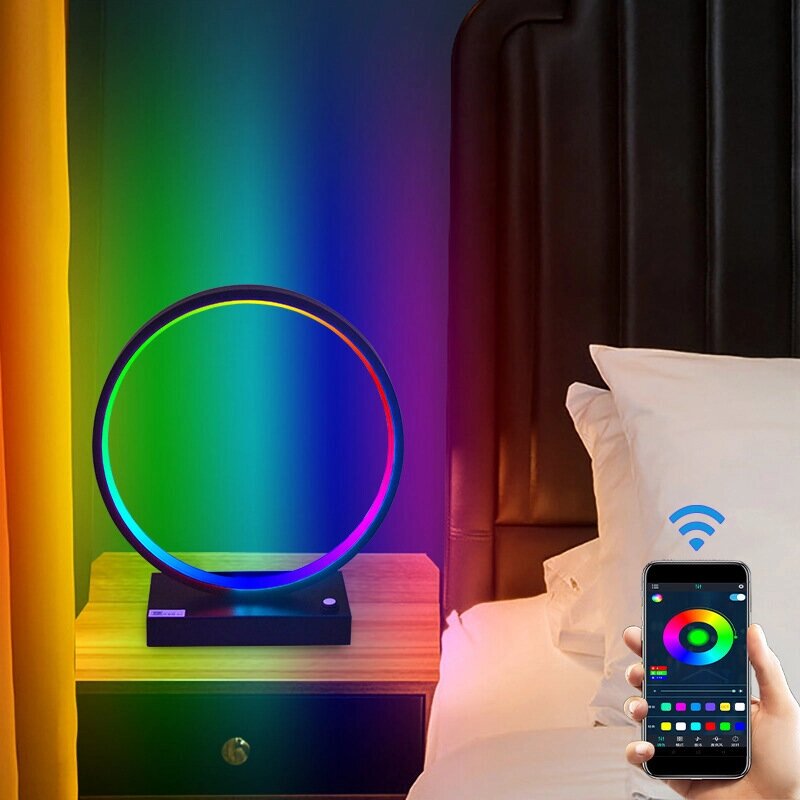 Creative RGB LED Стол Лампа Smart Bedside. Light Интеллектуальное освещение Спальня Кабинет Гостиная Атмосферное освещение - характеристики