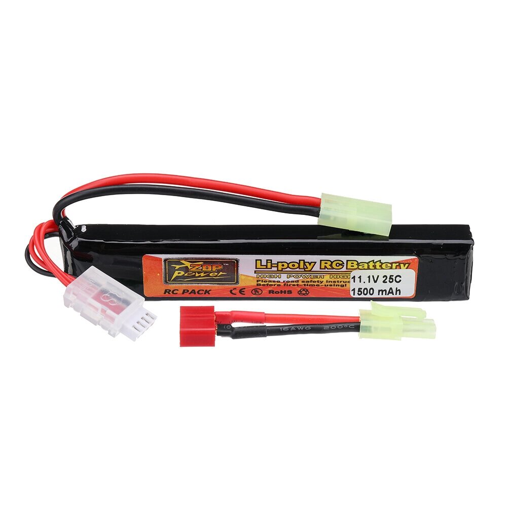 ZOP Power 11,1 В 1500 мАч 25C 3S LiPo Батарея Штекер Tamiya с T Plug Переходным кабелем для RC Авто - описание