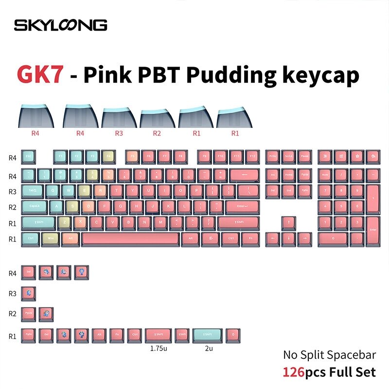 SKYLOONG GK7 126 шт. Механический Клавиатура набор колпачков для ключей Розовый колпачок для пудинга PBT с подсветкой дл - доставка