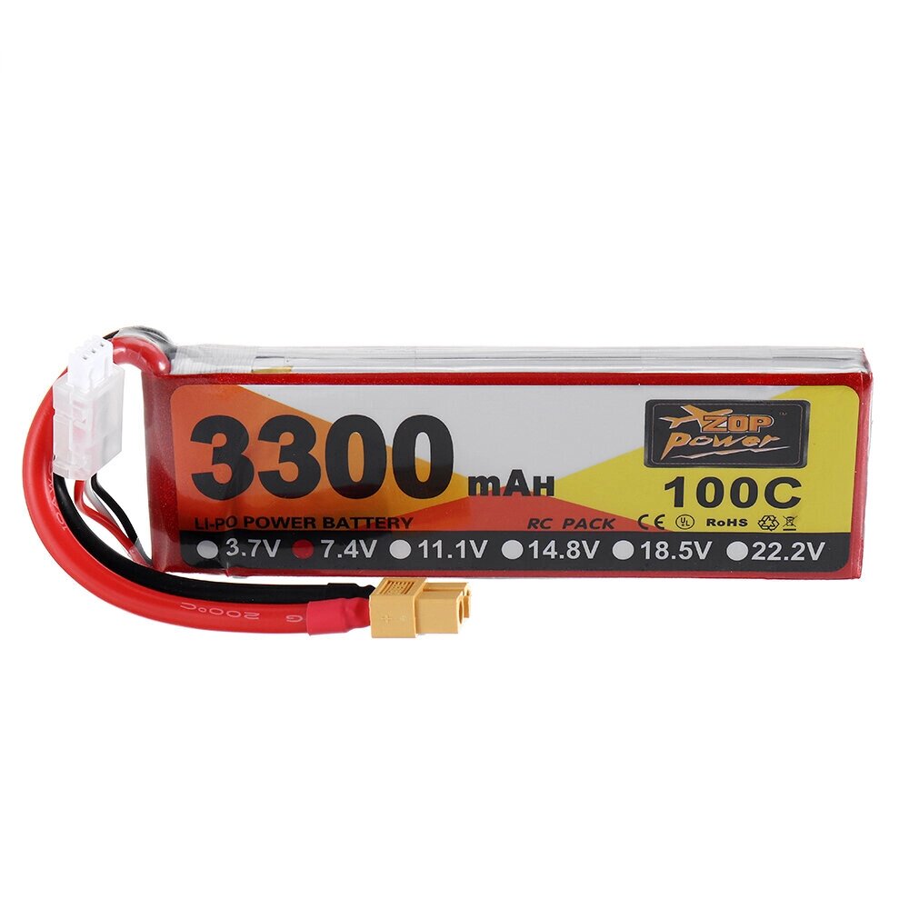 ZOP Power 7.4V 3300mAh 100C 2S Lipo Батарея XT60 Разъем для RC Racing Дрон - интернет магазин