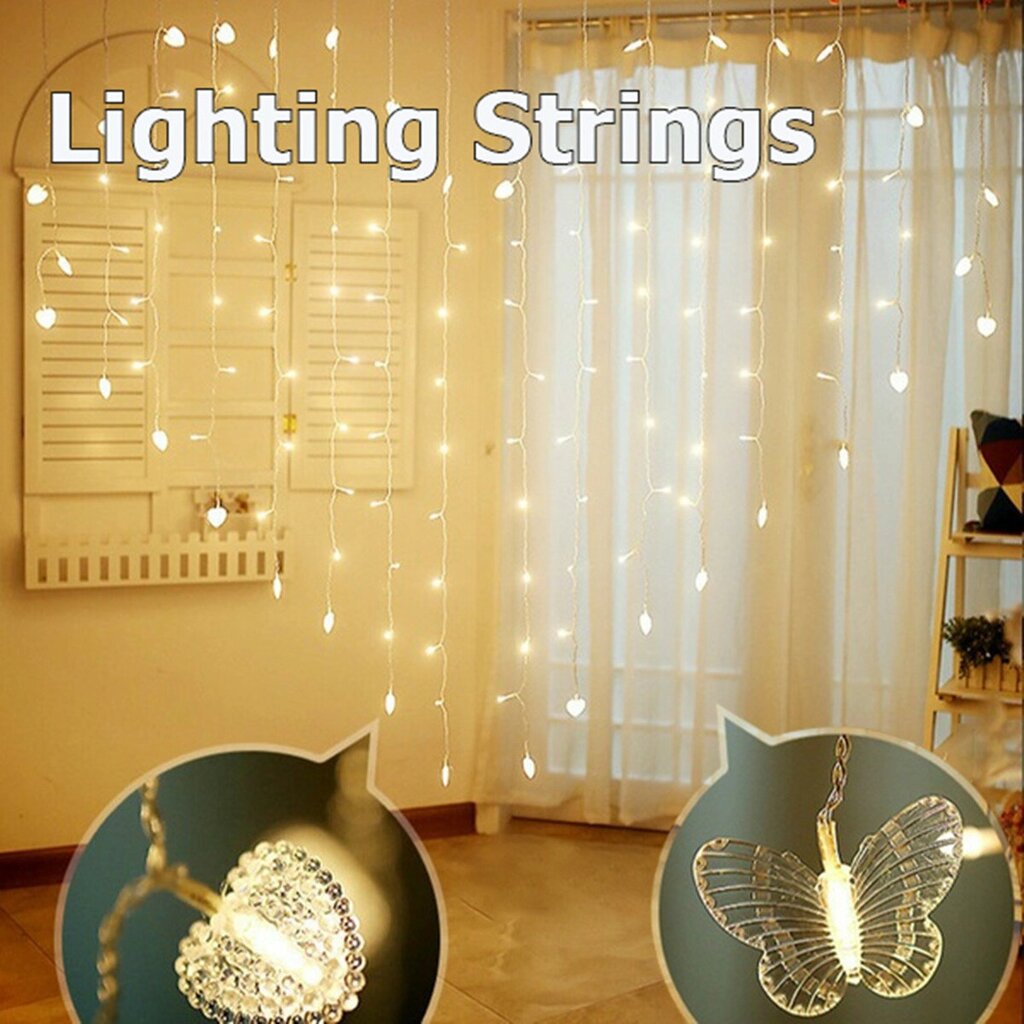 200X150cm LED Love / Butterfly Shape Sight Curtain Lights USB Powered Водонепроницаемы Настенный светильник Подвесной св - скидка