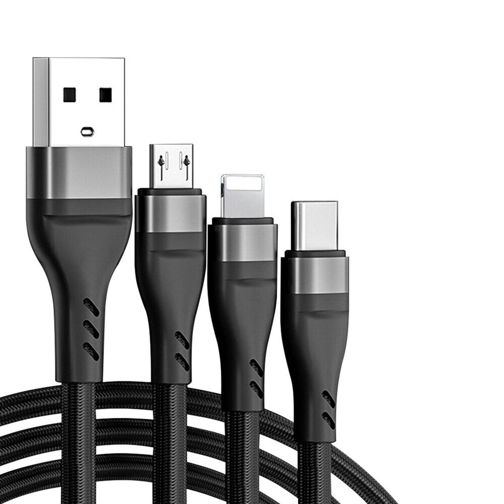 6A 3 в 1 USB-A на Микро+iP+Type-C Кабель для быстрой зарядки Передача данных Nylon Плетеный сердечник длиной 1,2 м Для i - преимущества