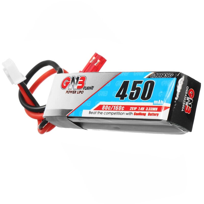 Gaoneng GNB 7.4V 450mah 80C 2S lipo батарея JST штекер для RC дрон - интернет магазин