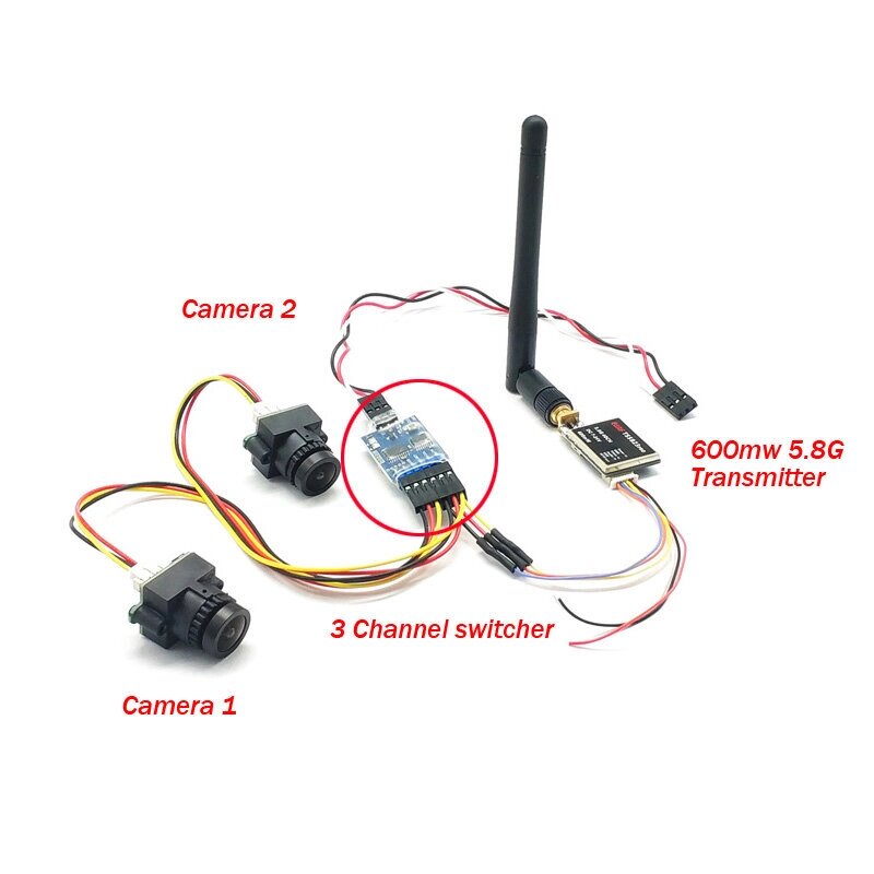 EWRF FPV dual камера system 1000TVL CMOS mini two камера s + 5.8ghz 600mw 40CH VTX + 3CH switch support PMW for RC racing - описание