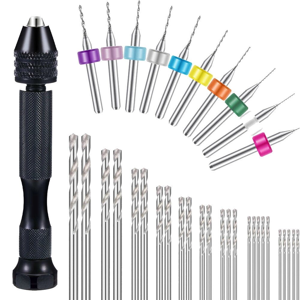 Drillpro 36 Pieces Рука Дрель Set Include Pin Vise Рука Дрель Mini Drills and 0.5-3.0mm HSS Drills and 0.3-1.2mm PCB Dri - Аштарак