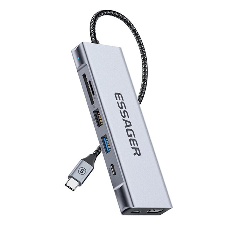 Док-станция essager 8-в-1 с USB2.0 USB3.2gen 2 10 гбит/с USB-C data PD100W USB-C 4K@30hz HDMI слот для чтения карт памят - распродажа