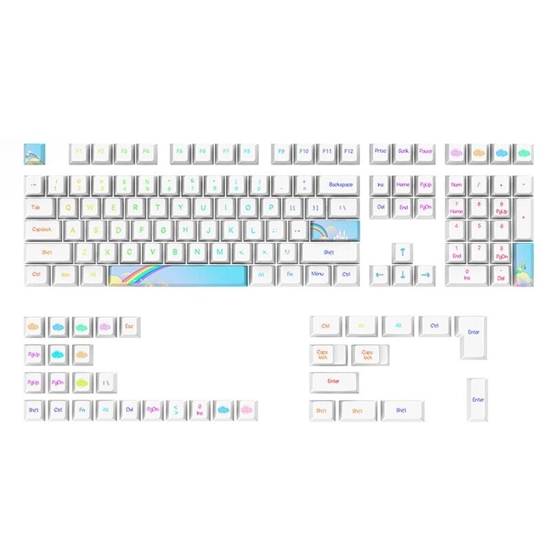 130 клавиш Rainbow Theme PBT Keycap Set Cherry Profile Сублимационные колпачки для клавиатуры Механический - описание