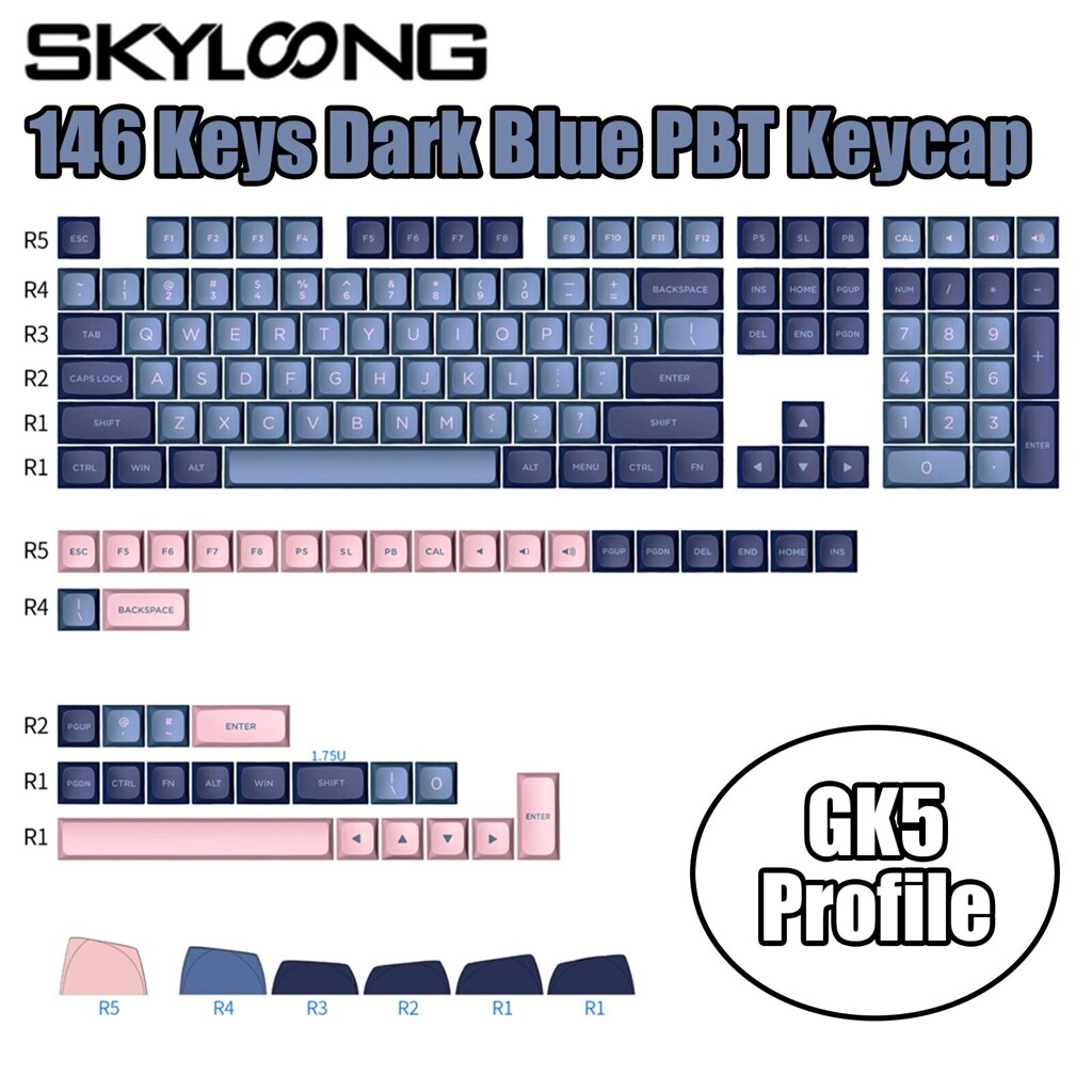 Skyloong Dark Blue Розовый Механический Клавиатура Keycaps 146 Keys PBT ГК5 Профиль Double Shot Fit with 61/68/84 For Ga - интернет магазин